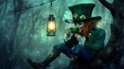 Forest Leprechaun having tea