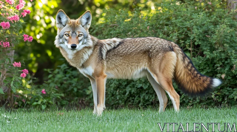 Wild Coyote in Green Meadow AI Image