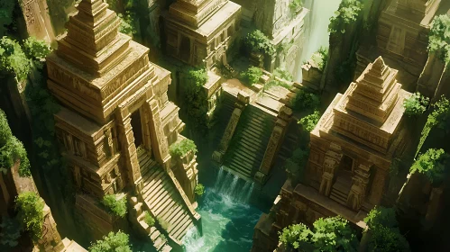 Serene Ancient City with Greenery and Water