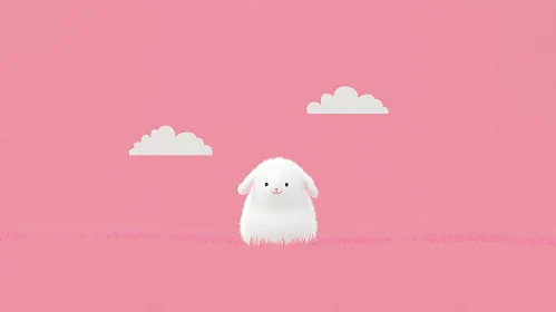 Whimsical Pink Landscape with Fluffy Being