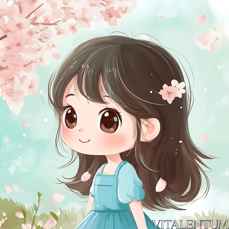 Charming Anime Character with Cherry Blossoms AI Image