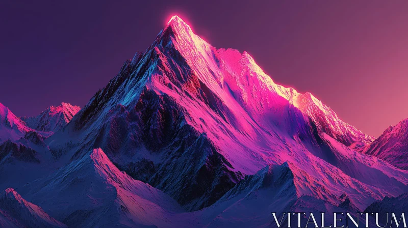 Mystical Sunset Over Snow-Covered Mountains AI Image