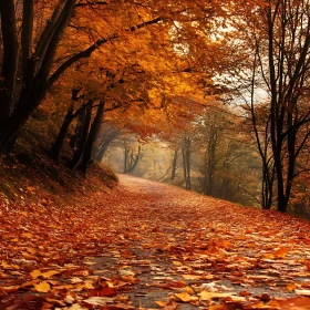 Golden Autumn Path Through The Forest