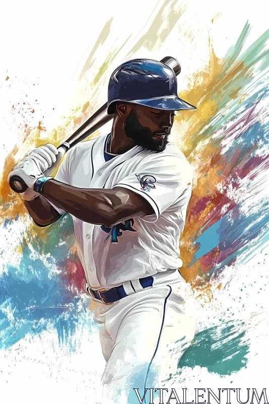 AI ART Dynamic Baseball Player Art in Vibrant Colors  AI Generated Image