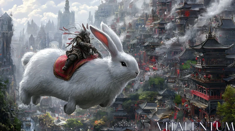 AI ART Rabbit Rider in the City