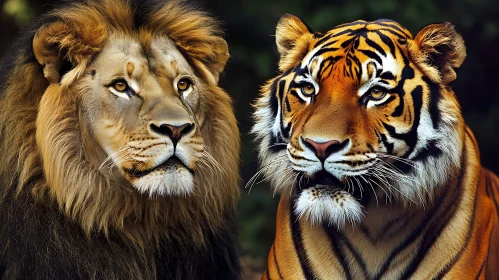 Lion and Tiger Face Portrait Close-up