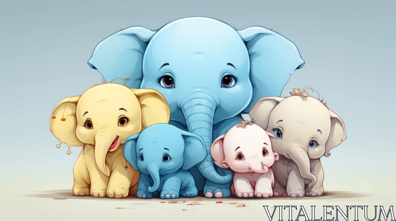 Anime-Style Caricature of Elephants - Cartoon Illustration for Kids AI Image