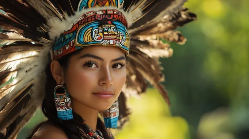 Woman in Traditional Feathered Headdress