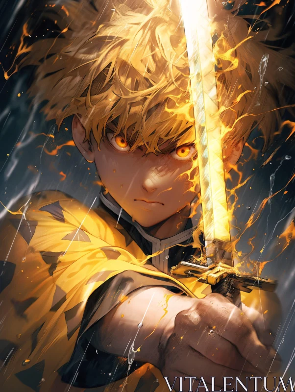 AI ART Fiery Sword Anime Warrior