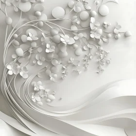 Minimalist White Floral Abstract Art