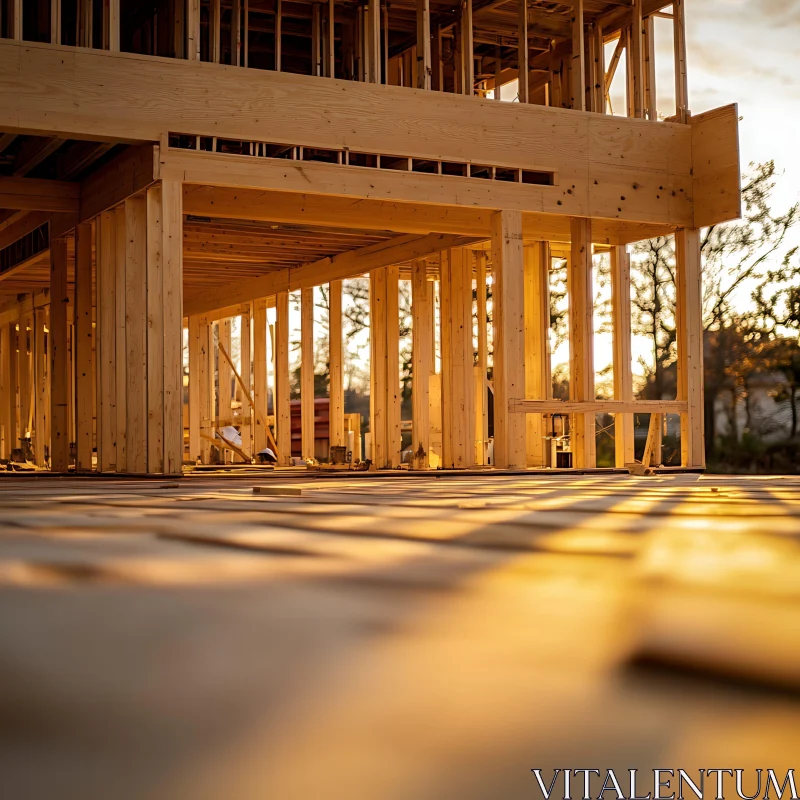 Wooden Construction Frame at Sunset AI Image