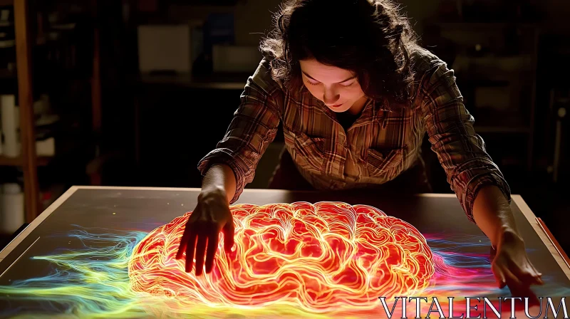 Woman and Glowing Brain Art AI Image