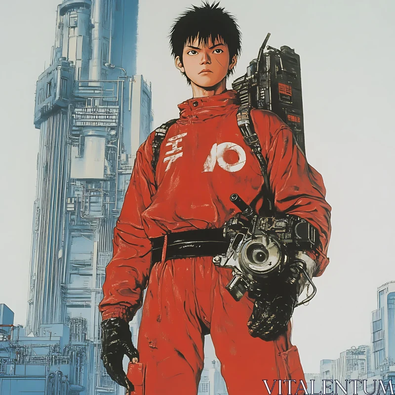 Anime Hero in Red Jumpsuit AI Image