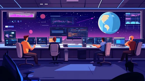 People working in a futuristic control room