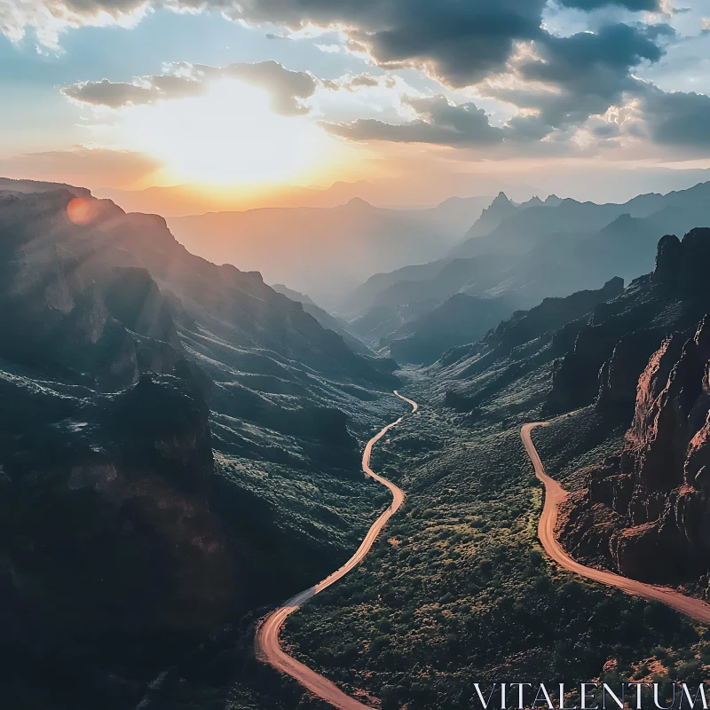 Winding Road Through Mountain Valley AI Image