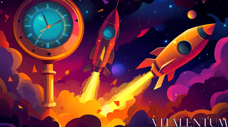 AI ART Whimsical Rockets Launching into Space