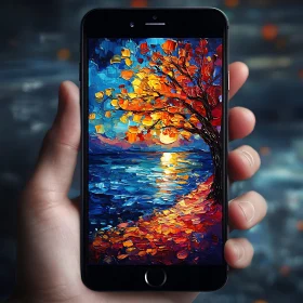 Sunset Seascape on Phone Screen
