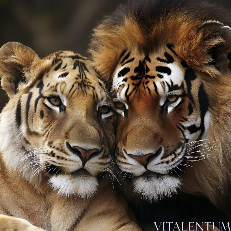 Lion and Tiger: Close Portrait of Two Big Cats AI Image