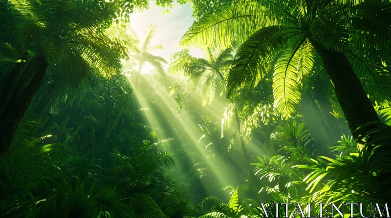 AI ART Sunbeams in a Verdant Forest