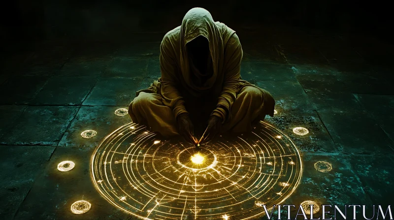 AI ART Enigmatic Figure Meditating Above Glowing Circle