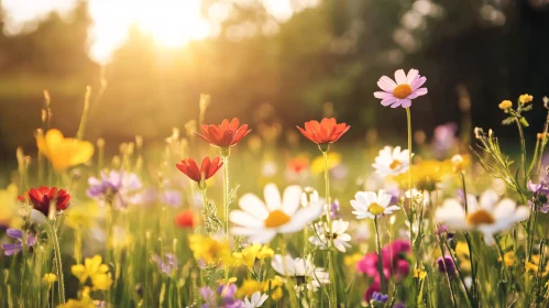 Vibrant Wildflowers in a Sunlit Meadow