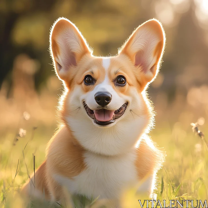 Happy Corgi in Nature AI Image