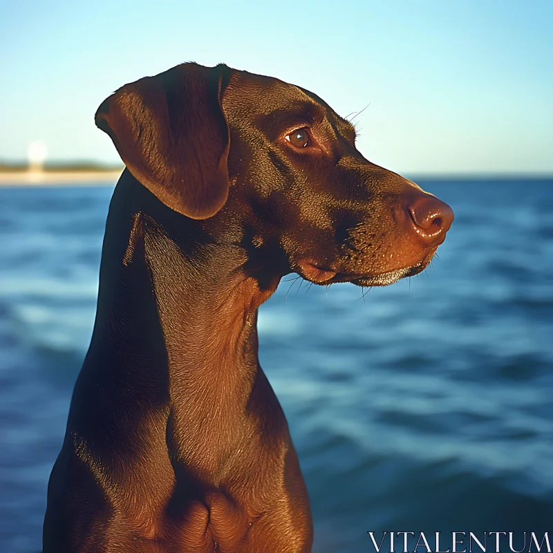 Profile of a Brown Dog by the Sea AI Image