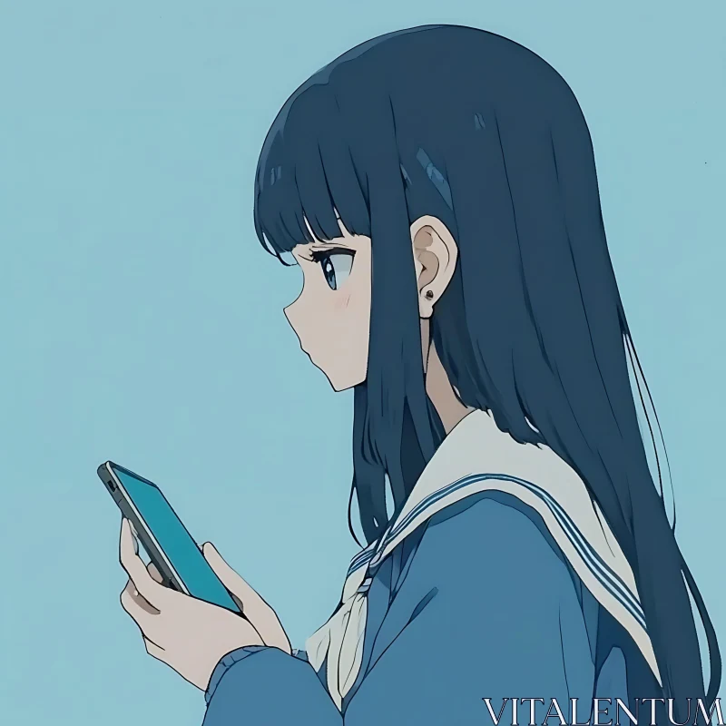 Anime Student with Phone AI Image