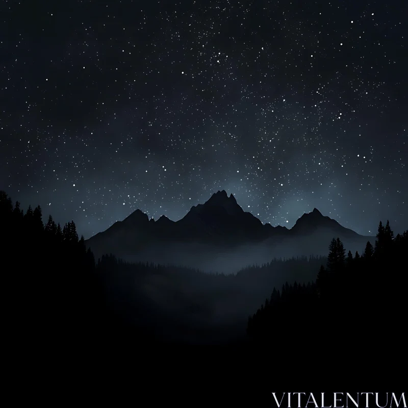 Mountains at Night Under Starry Sky AI Image