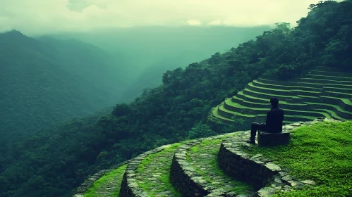 Contemplative Moment on Mountain Terraces