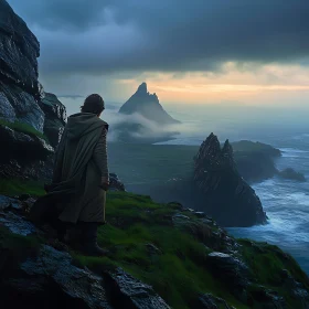 Man Overlooking Dramatic Coastal Landscape