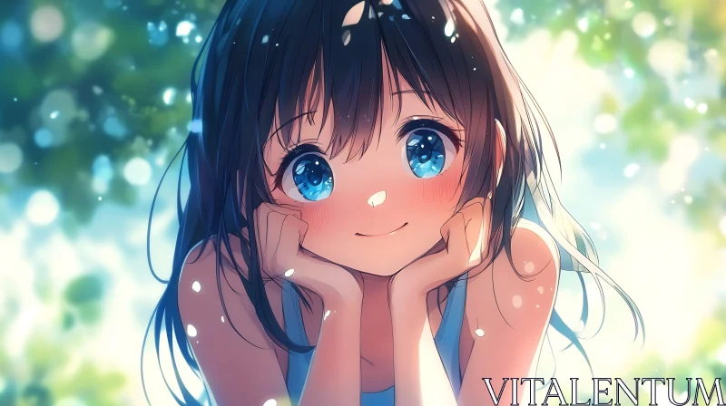 AI ART Anime Girl with Blue Eyes and Dark Hair