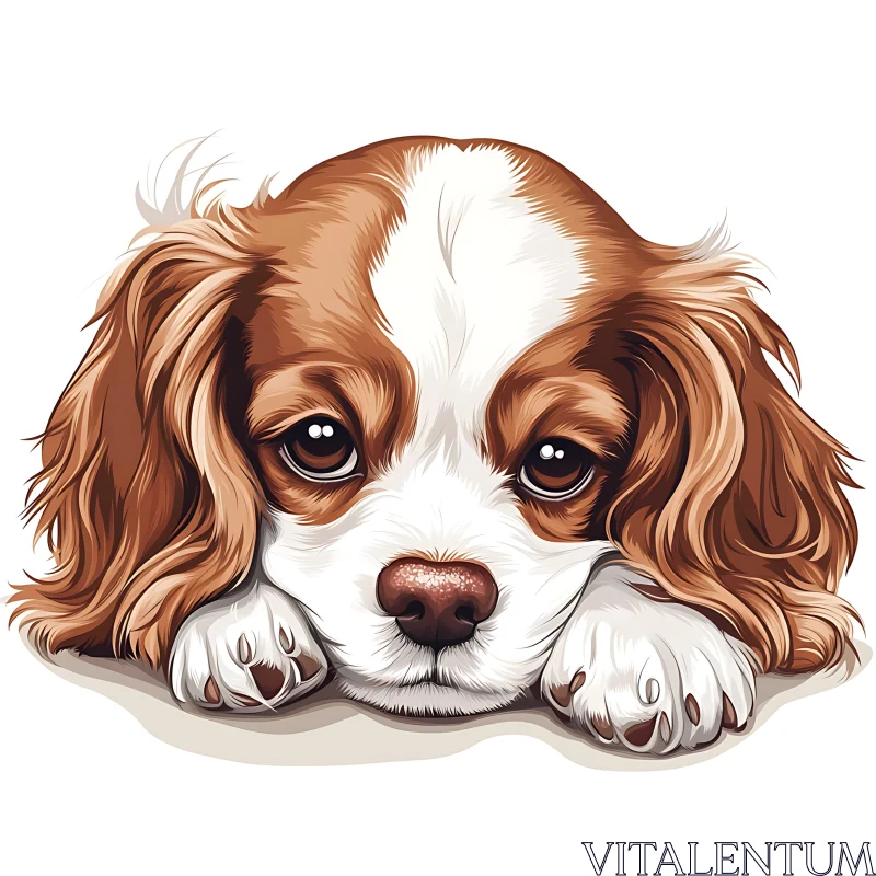 Cute Cavalier King Charles Spaniel Drawing AI Image