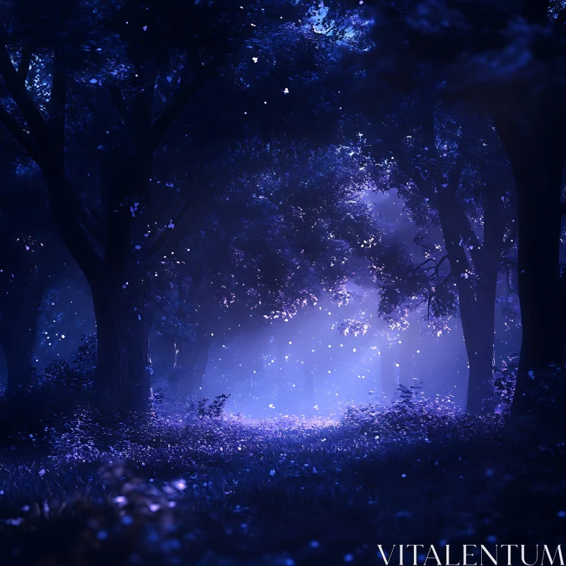 Enchanted Forest Glowing at Night AI Image