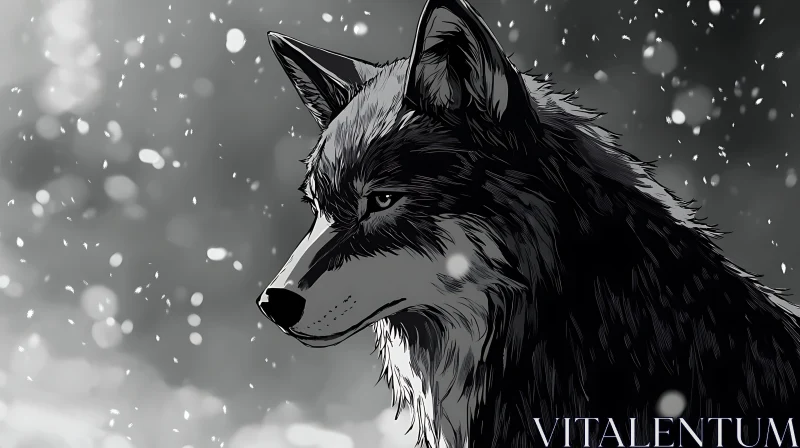 Monochrome Wolf Portrait in Winter AI Image