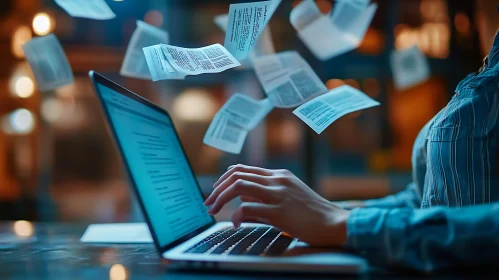 Document Overload While Working on Laptop