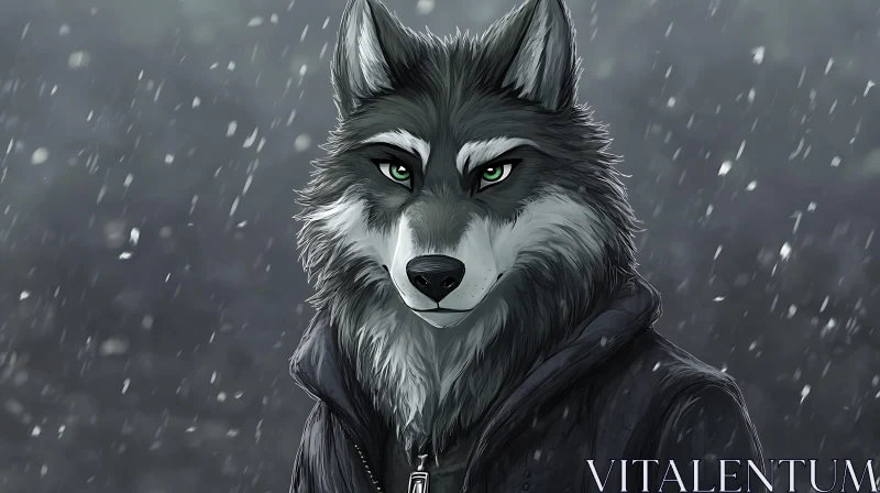 AI ART Anthropomorphic Wolf Portrait in Snow