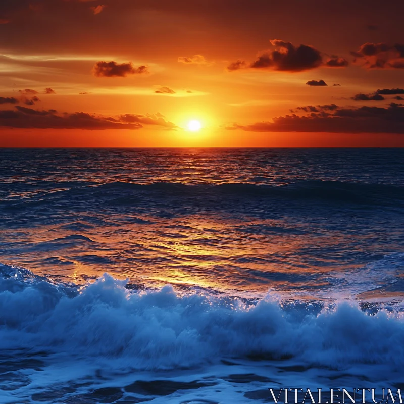 Ocean Sunset with Waves AI Image