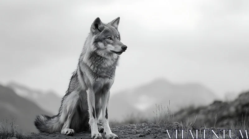 Wolf in Black and White AI Image