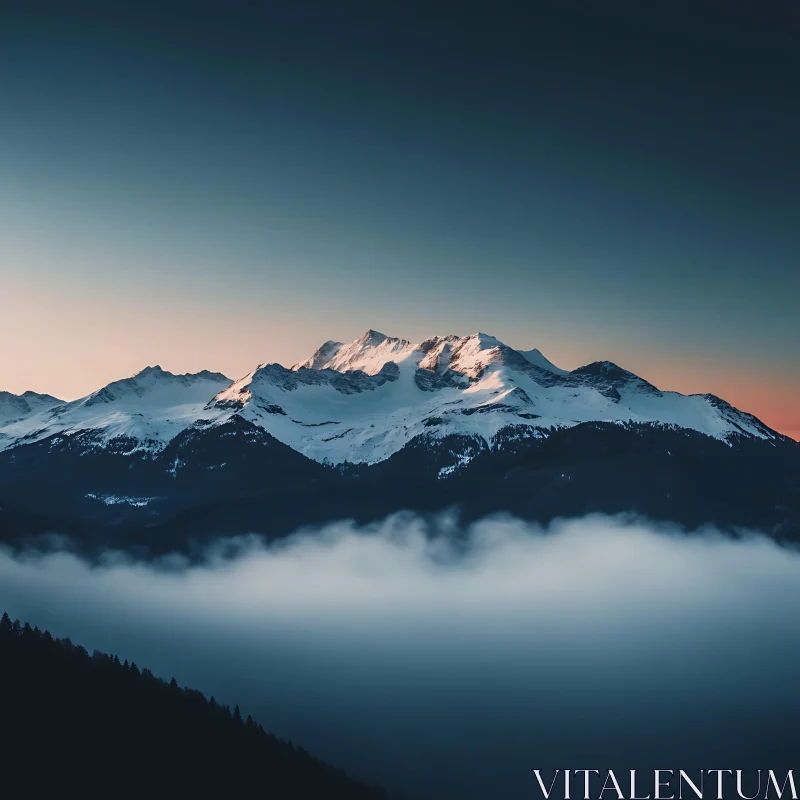 Mountain Range Through the Fog AI Image