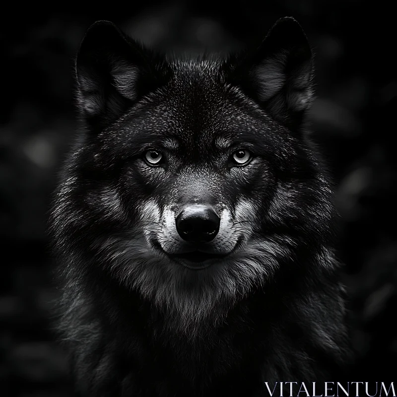 Wolf in Shadows: A Monochrome Study AI Image