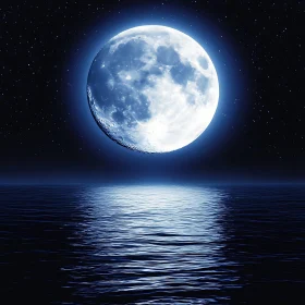 Moonlit Ocean Scene with Starry Sky