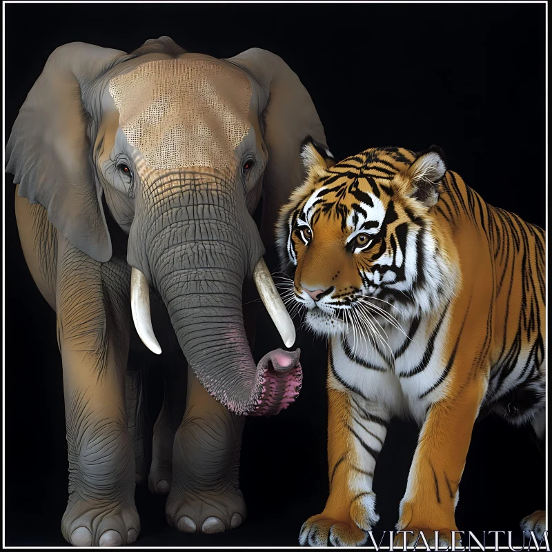 AI ART Wildlife Companions: Elephant and Tiger Together