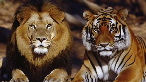 Portrait of Lion and Tiger Together