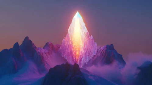 Glowing Crystal Mountain Peak Artwork