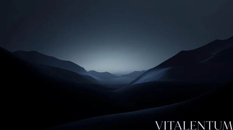 Dark Blue Mountainous Landscape AI Image