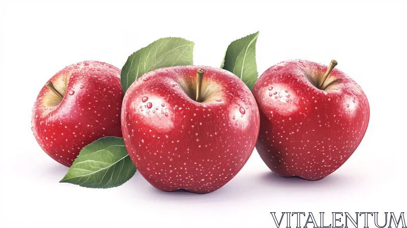 Fresh Red Apples with Leaves AI Image