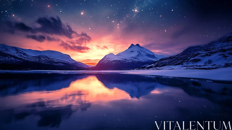 Tranquil Mountain Lake at Night AI Image