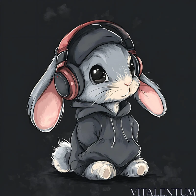 AI ART Cartoon Rabbit with Headphones and Hoodie