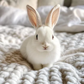 Elegant White Bunny on Soft Bedding